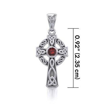 Celtic Knotwork Cross Silver Pendant with Gem TP1412 - Jewelry